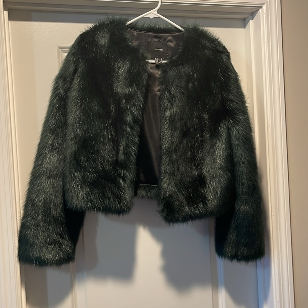 Forever 21 Dark Green Faux Fur Jacket